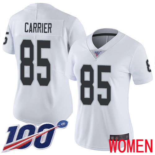 Oakland Raiders Limited White Women Derek Carrier Road Jersey NFL Football #85 100th Season Vapor Jersey